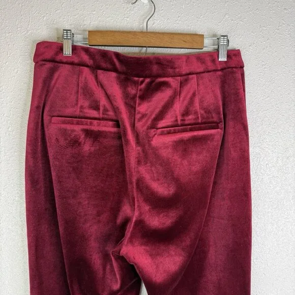 Express Editor High Rise Velvet Stretch Straight Ankle Pants Ruby Red SZ 14 - Picture 8 of 16